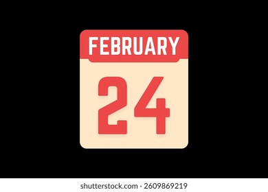 24 February icon text page monthly web design on coral, white, tangerine and black background vector, icon, or illustration with the month of February 24