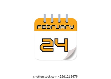 24 February month single day vector, illustration, calendar with yellow, black and white color background calendar February 24