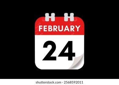 24 February month single day vector, illustration, calendar with red, gray, white and black color background calendar February 24