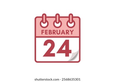 24 February month single day vector, illustration, calendar with maroon, rose and white color background calendar February 24