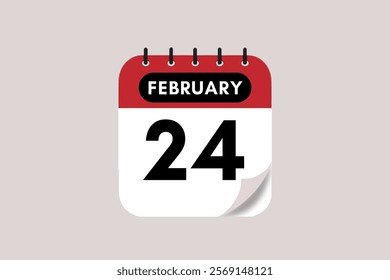 24 February month single day vector, illustration, calendar with maroon, rose and white color background calendar February 24