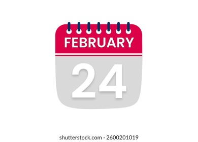 24 February month single day vector, illustration, calendar with red, off white and white color background calendar February 24