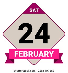 24 February, Saturday. Date template. Useful design for calendar or event promotion. Vector illustration EPS 10 File. Isolated on white background. 