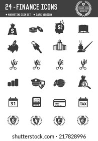 24 Financial icons on white background,dark version,clean vector