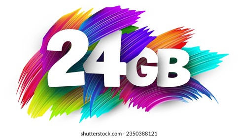 24 GB paper word sign with colorful spectrum paint brush strokes over white. Vector illustration.