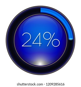 24% Glass blue  Vector loader progress button. step by step zero to hundred. 3D high quality premium well aligned graphic