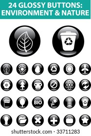 24 glossy buttons: environment & nature. vector