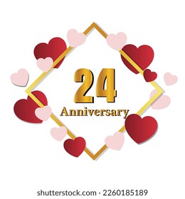 24 glossy gold number vector set. Realistic romantic typeface. Decorative numbers for Valentines, Mothers day, wedding banner, cover, birthday or anniversary, holiday party.