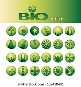 24 graphic elements with plant motifs green, organic and eco label