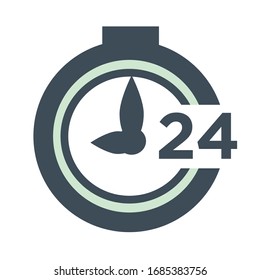 24 h Servicios de hotel, asistencia de centro de llamadas o comentarios icono aislado. Reloj con las manos, horario y horario de recepción. Consulta, asesoramiento o ayuda en línea directa, ayuda de emergencia, solicitud inmediata