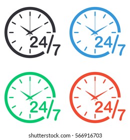 24 h icon - colored vector  set
