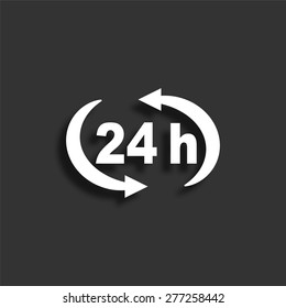 24 h icon with shadow - vector illustration