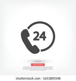 Icono de 24 horas de soporte en estilo plano moderno aislado en 24 horas de soporte técnico. Símbolo de tiempo para el diseño del sitio web, logotipo, aplicación, UI. Ilustración del vector, soporte EPS 10 24 h