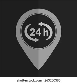 24 h vector icon - map pointer. Flat design