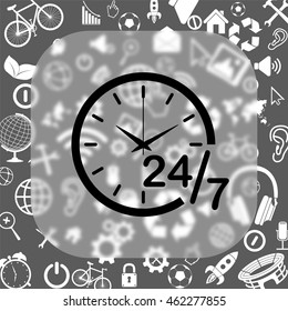 24 h vector icon - matte glass button on background consisting of  different icons