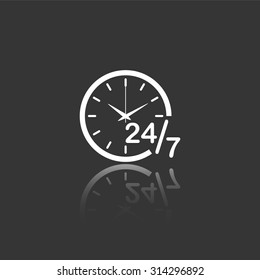 24 h vector icon with mirror reflection