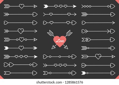 24 Hand drawn arrows with hearts, design elements for Valentine's day and wedding, vector eps10 illustration