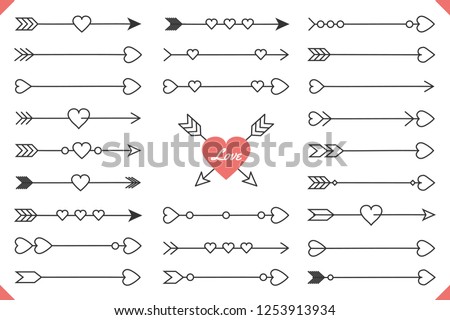 24 Hand drawn arrows with hearts, design elements for Valentine's day and wedding, vector eps10 illustration