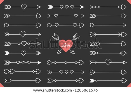 24 Hand drawn arrows with hearts, design elements for Valentine's day and wedding, vector eps10 illustration