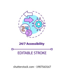 24 hour accessibility concept icon. SaaS advantage idea thin line illustration. Support resolving issues in real-time. Anytime access. Vector isolated outline RGB color drawing. Editable stroke