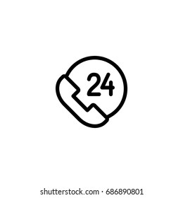 24 hour, around the clock call suppot icon on white background
