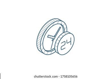 24 hour, around the clock, day and night isometric icon. 3d vector illustration. Isolated line art technical drawing. Editable stroke