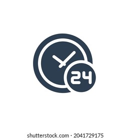 24 hour, around the clock, day and night solid flat icon. Vector glyph illustration. Black pictogram isolated on white background