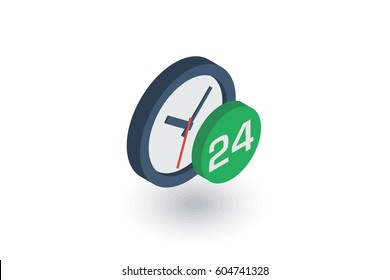 24 hour, around the clock, day and night isometric flat icon. 3d vector colorful illustration. Pictogram isolated on white background