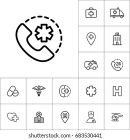 24 hour, around the clock medical call suppot icon on white background, medical set