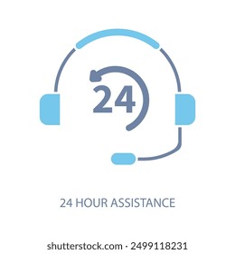 24 hour assistance concept line icon. Simple element illustration. 24 hour assistance concept outline symbol design.