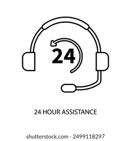 24 hour assistance concept line icon. Simple element illustration. 24 hour assistance concept outline symbol design.