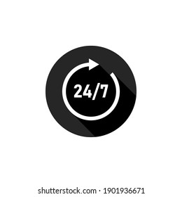 24 hour assistance icon. 24.7 Service open 24h hours a day and 7 days a week. Vector illustration
