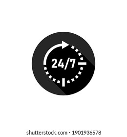 24 hour assistance icon. Steady services icon. 24.7 Service open 24h hours a day and 7 days a week. Vector illustration