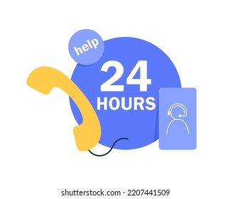 24 hour assistance service,flat design icon vector illustration
