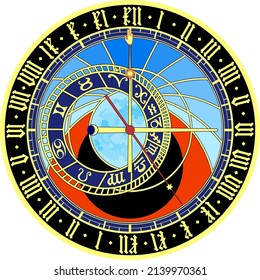 24 hour astrological clock with zodiac ring