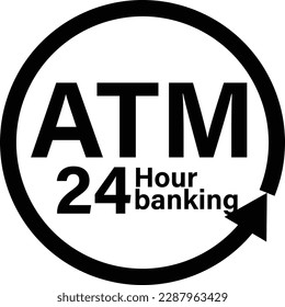 Icono de ATM 24 horas sobre fondo blanco. Señal de ATM las 24 horas. estilo plano.