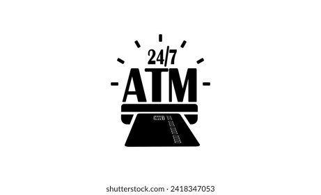 24 hour ATM sign, black isolated silhouette