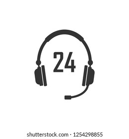 24 hour call center icon. Vector illustration, flat design.