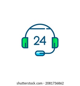 24 hour call center. Technical support or online store hotline help desk. Pixel perfect, editable stroke colorful icon