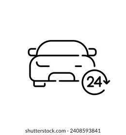 24 hour car rental service. Hourly car sharing. Pixel perfect icon