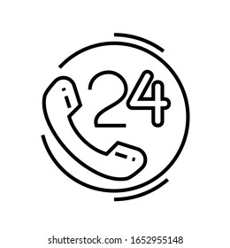 Icono de línea de servicio al cliente las 24 horas, ilustración conceptual, símbolo de esquema, signo vectorial, símbolo lineal.