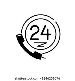 24 hour client support black icon, vector sign on isolated background. 24 hour client support concept symbol, illustration 