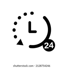 24 hour clock icon. open 24 hours a day. Vector.