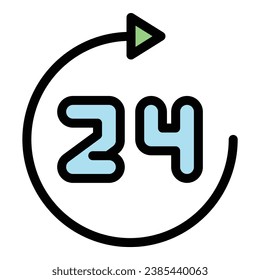 24 hour clock icon outline vector. Timer digital. Time calendar color flat