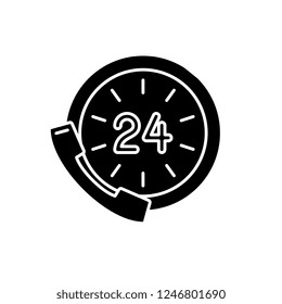 24 hour communication black icon, vector sign on isolated background. 24 hour communication concept symbol, illustration 