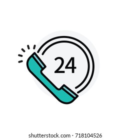 24 hour contact concept Isolated Line Vector Illustration editable Icon