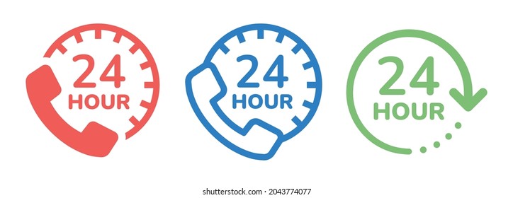 24 hour customer phone service icon set. Vector illustration