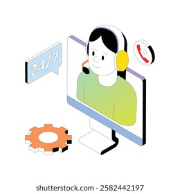 24 Hour Customer Service vector Gradient isometric Style illustration. Eps 10 File