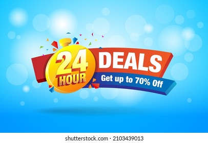 24 Hour deals get upto 70% Off for hourly based campaign. 24 deals or sales promo template. svg