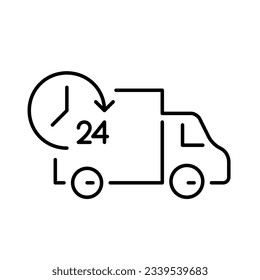 24 hour delivery service. Online shopping shipment. Pixel perfect, editable stroke